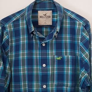 Hollister blue plaid long sleeve shirt